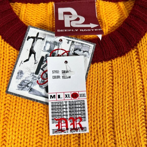 Vtg Deeply Rooted Mens Yellow Cleveland 34 NBA Basketball Knit Sweater Size 2XL - Picture 11 of 16